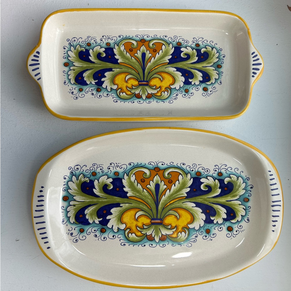 Ceramica Nova Deruta ceramic serving tray plate blue yellow handpainted Italian